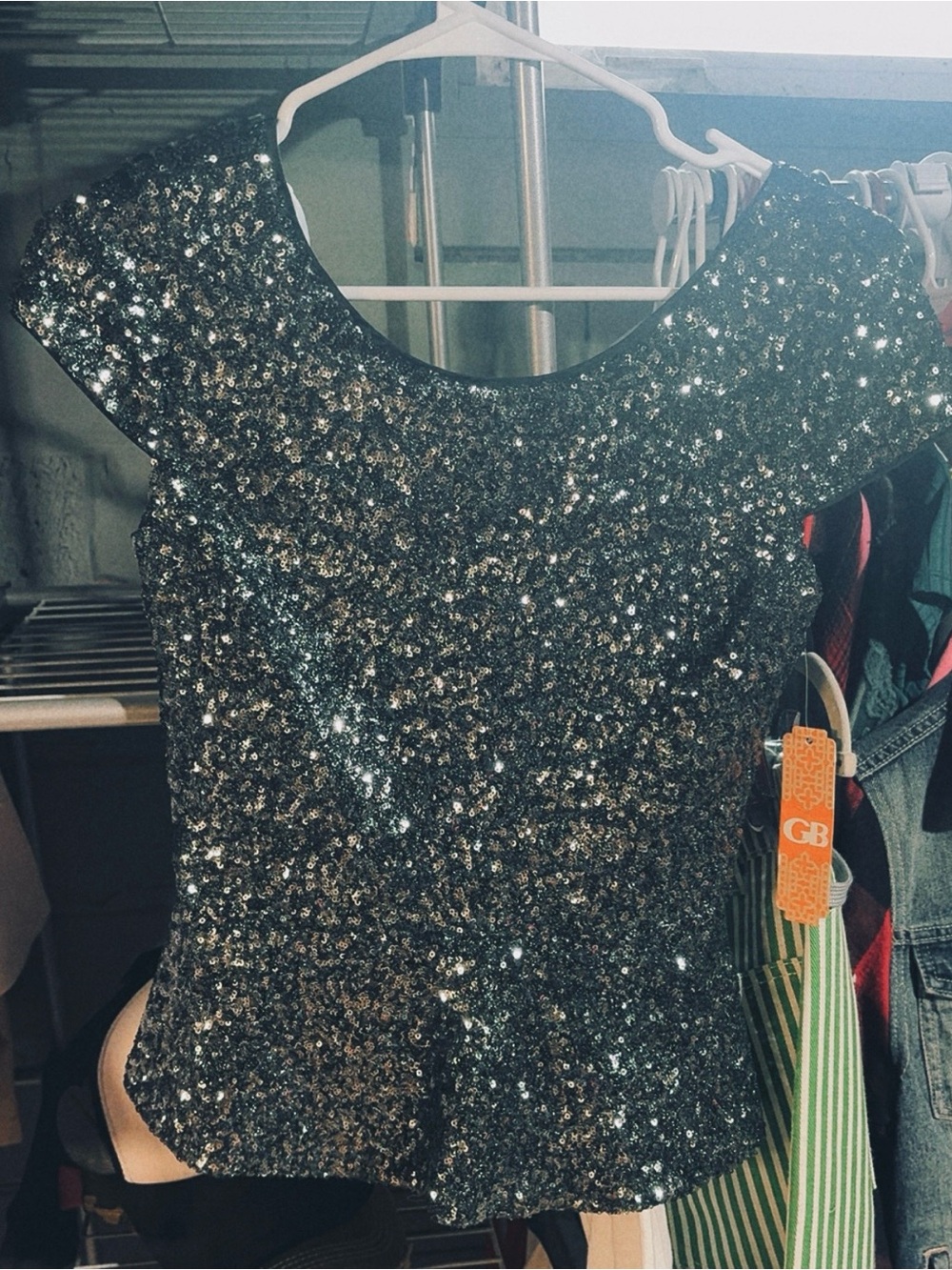 Gianni Bini Black Sequin Cap Sleeve Top